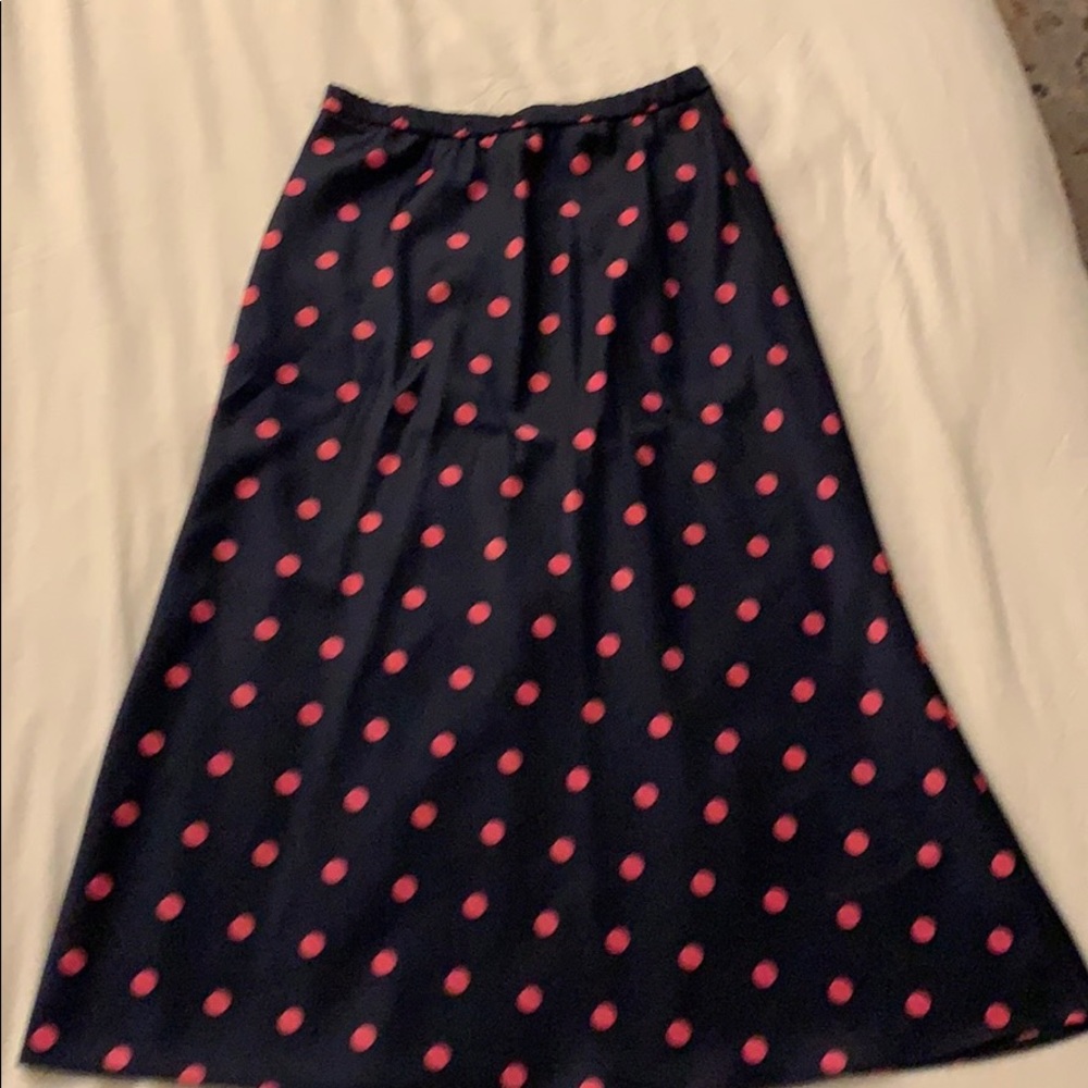 Zara Like-Silk Navy and Pink Polka Dot Skirt